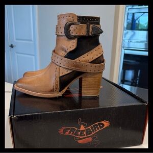 Freebird Patsy Tan and Black Ankle Boots